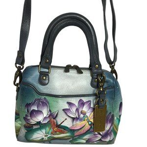 Anuschka NEVER USED Handpainted Leather Crossbody Bag Dragonfly Floral